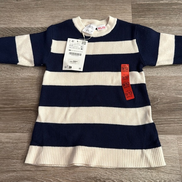 Zara nautical knit girls stripe sweater or dress longer fit sz 9-12 - Picture 2 of 3